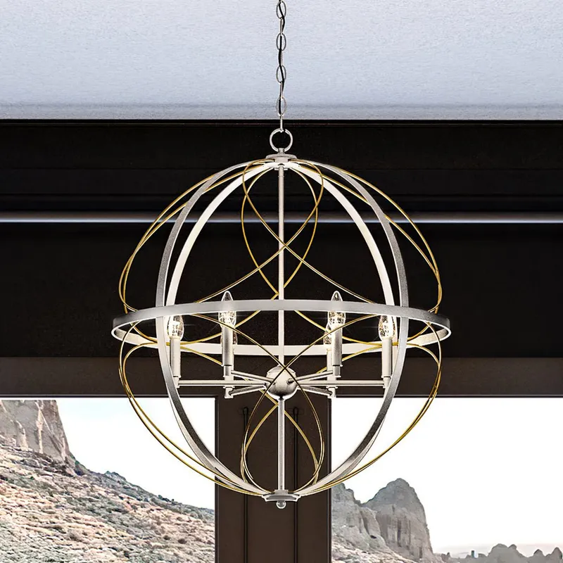UHP4403 XL Farmhouse Chandelier 31.875''H x 28''W, Antique Silver Finish, Omaha Collection — Urban Ambiance LED Landscape Lights 60.0W 3000K