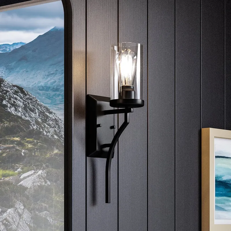 UHP4377 Contemporary Wall Sconce 19.25''H x 4.875''W, Midnight Black Finish, Mesa Collection — Urban Ambiance LED Wall Lights 60.0W 3000K