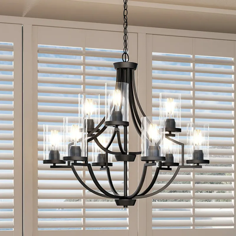 UHP4371 Contemporary Chandelier 29''H x 32''W, Midnight Black Finish, Mesa Collection — Urban Ambiance LED Landscape Lights 60.0W 3000K
