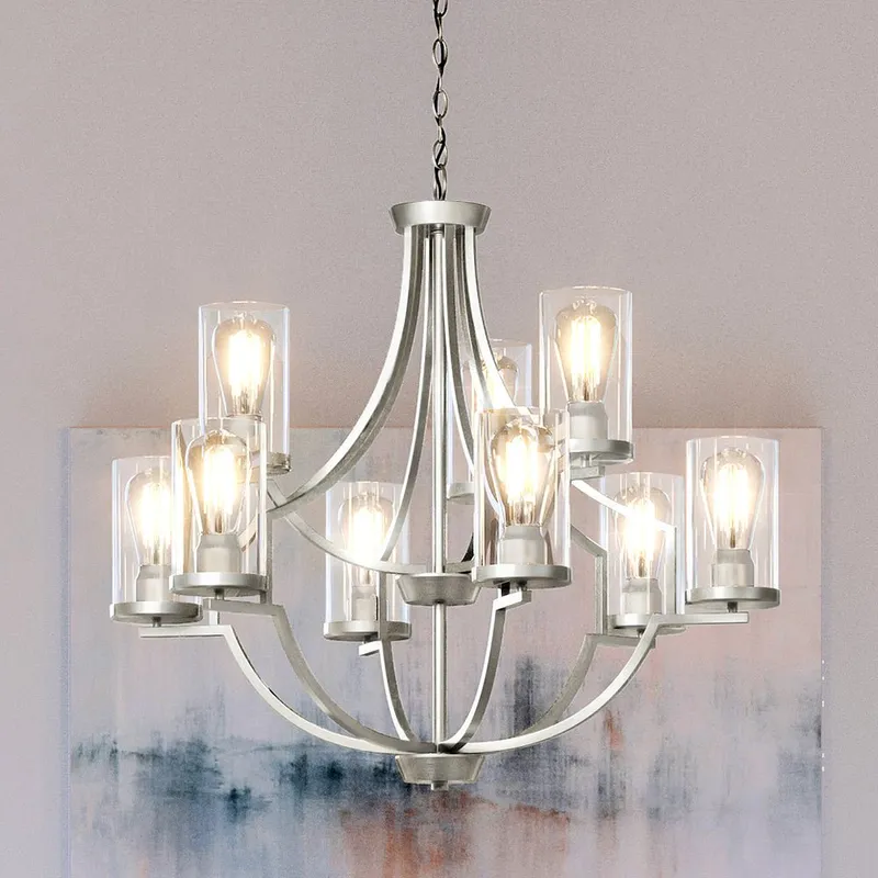 UHP4370 Contemporary Chandelier 29''H x 32''W, Brushed Nickel Finish, Mesa Collection — Urban Ambiance LED Landscape Lights 60.0W 3000K