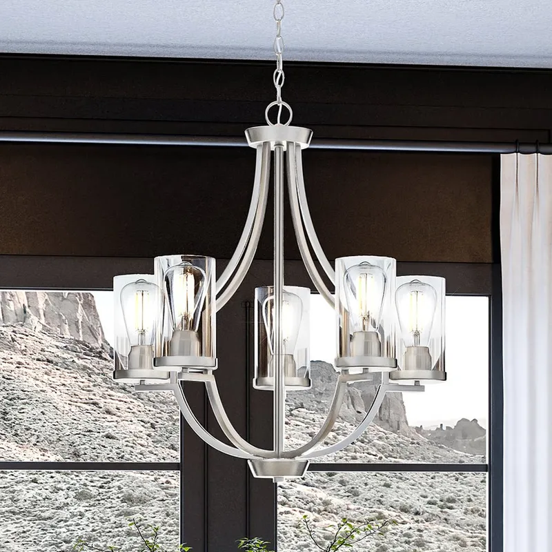 UHP4368 Contemporary Chandelier 26''H x 26''W, Brushed Nickel Finish, Mesa Collection — Urban Ambiance LED Landscape Lights 60.0W 3000K