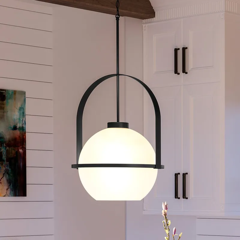 UHP4344 Mid-Century Modern Pendant 12.375''H x 9.375''W, Midnight Black Finish, Albuquerque Collection — Urban Ambiance LED Landscape Lights 100.0W 3000K