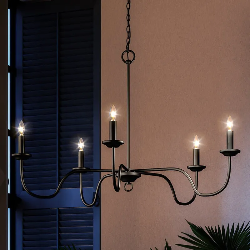 UHP4080 Traditional Chandelier 18''H x 30.125''W, Midnight Black Finish, Warwick Collection — Urban Ambiance LED Landscape Lights 60.0W 3000K