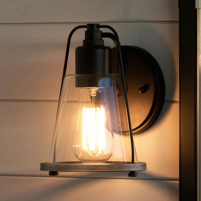 UHP4074 Coastal Wall Sconce 8.25''H x 6''W, Midnight Black Finish, Kempsey Collection — Urban Ambiance LED Wall Lights 100.0W 3000K