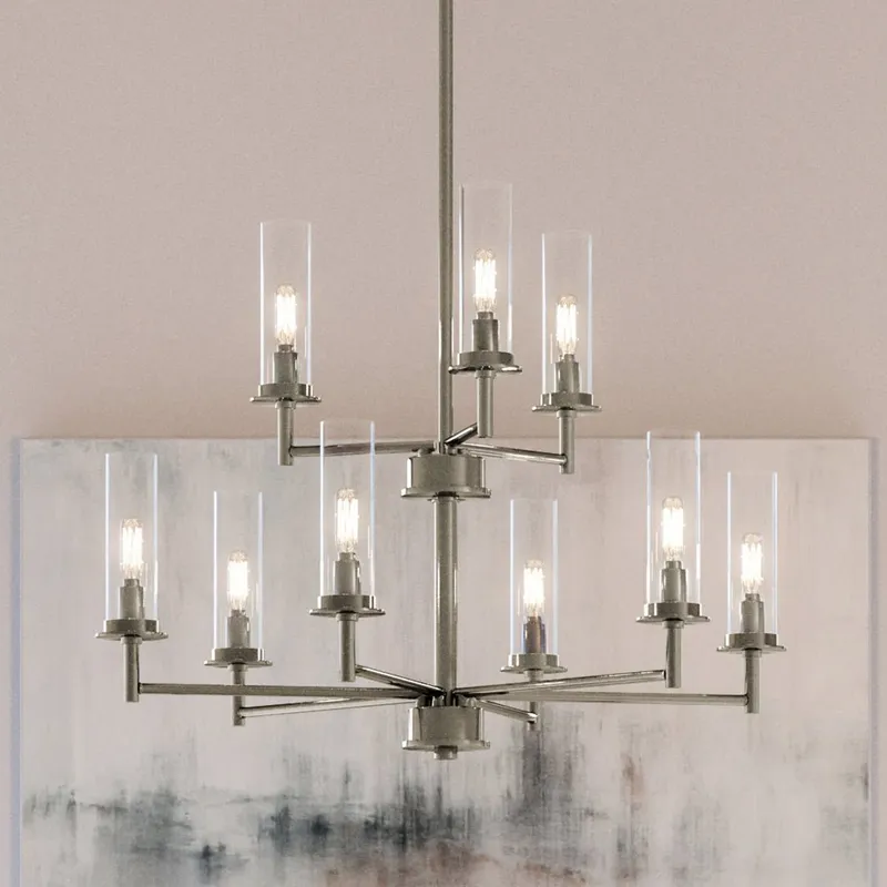 UHP3980 New Traditional Chandelier 34.25''H x 28''W, Brushed Nickel Finish, Griffith Collection — Urban Ambiance LED Landscape Lights 60.0W 3000K