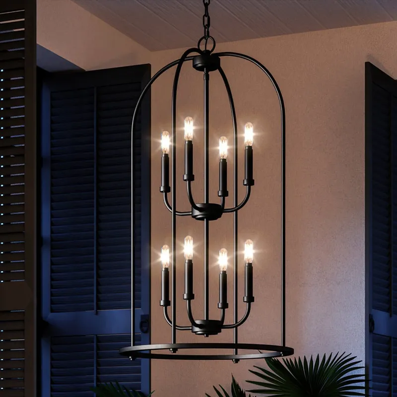 UHP3979 Modern Farmhouse Chandelier 33''H x 18''W, Midnight Black Finish, Armidale Collection — Urban Ambiance LED Landscape Lights 60.0W 3000K