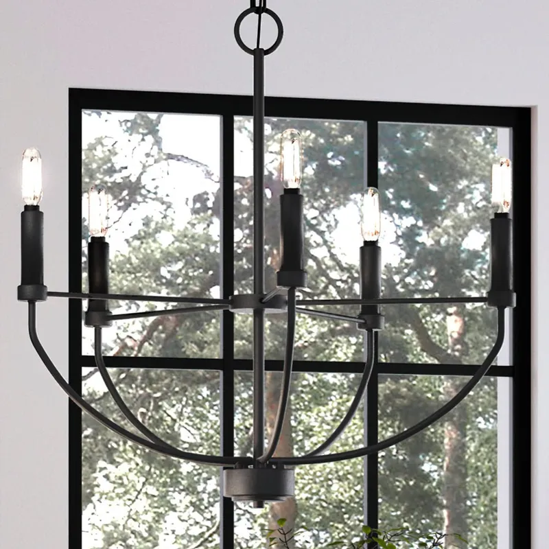 UHP3976 Modern Farmhouse Chandelier 20''H x 22.375''W, Midnight Black Finish, Armidale Collection — Urban Ambiance LED Landscape Lights 60.0W 3000K