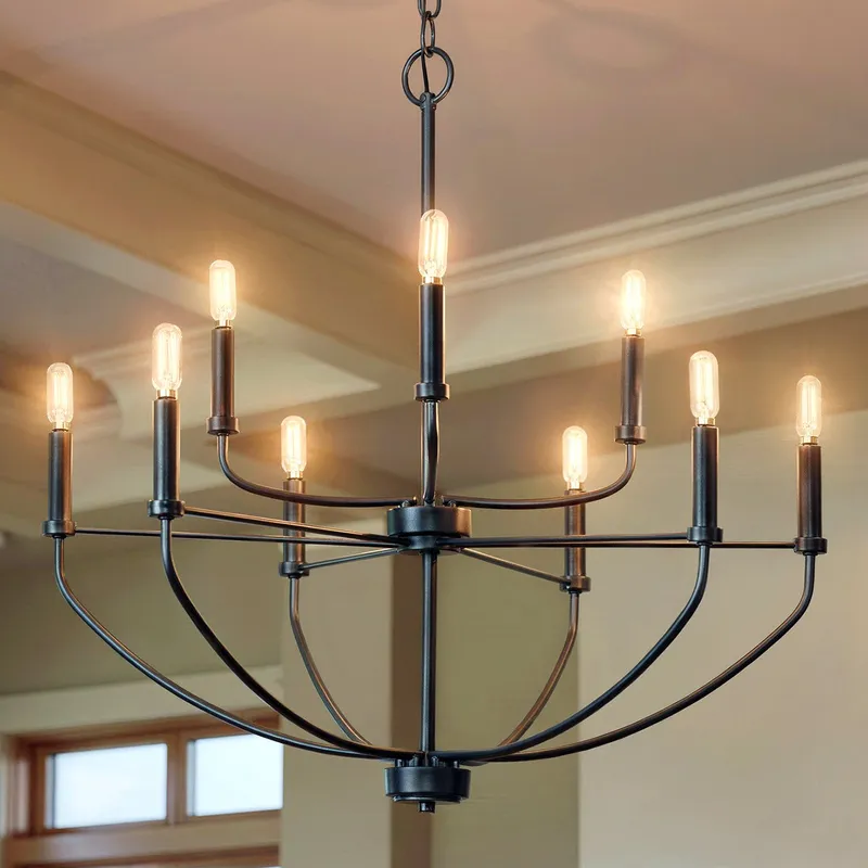 UHP3975 Modern Farmhouse Chandelier 27''H x 28''W, Midnight Black Finish, Armidale Collection — Urban Ambiance LED Landscape Lights 60.0W 3000K