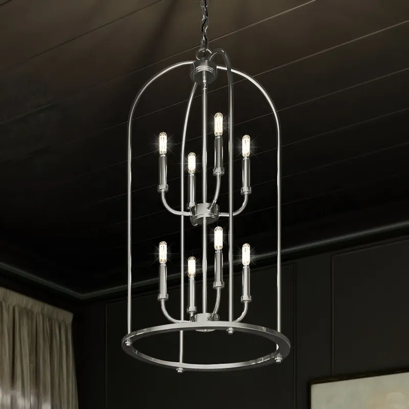 UHP3974 Modern Farmhouse Chandelier 33''H x 18''W, Brushed Nickel Finish, Armidale Collection — Urban Ambiance LED Landscape Lights 60.0W 3000K