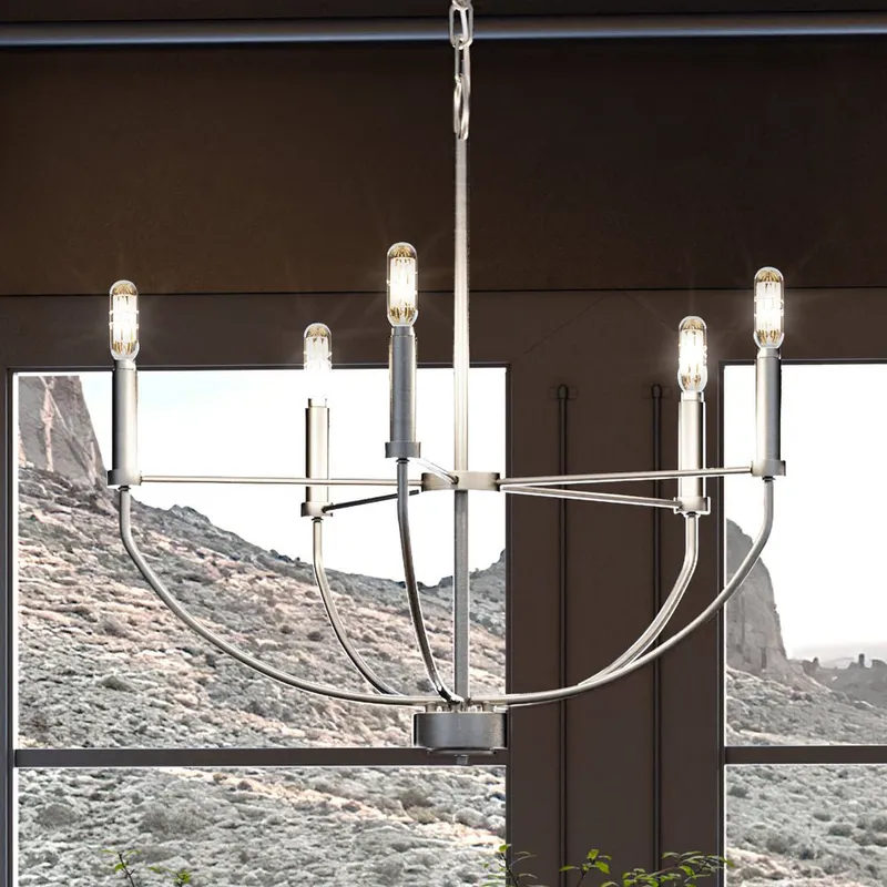 UHP3971 Modern Farmhouse Chandelier 20''H x 22.375''W, Brushed Nickel Finish, Armidale Collection — Urban Ambiance LED Landscape Lights 60.0W 3000K