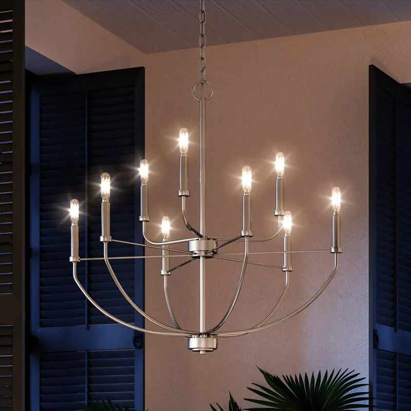 UHP3970 Modern Farmhouse Chandelier 27''H x 28''W, Brushed Nickel Finish, Armidale Collection — Urban Ambiance LED Landscape Lights 60.0W 3000K