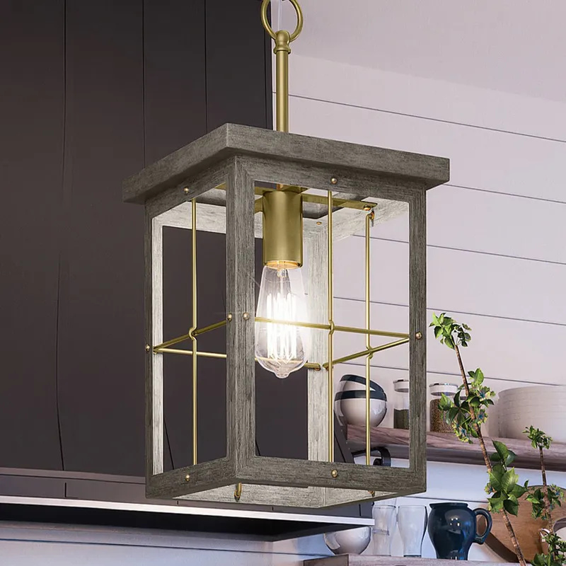 UHP3956 Modern Farmhouse Pendant 19.375''H x 10.375''W, Distressed Brass Finish, Ballina Collection — Urban Ambiance LED Landscape Lights 60.0W 3000K