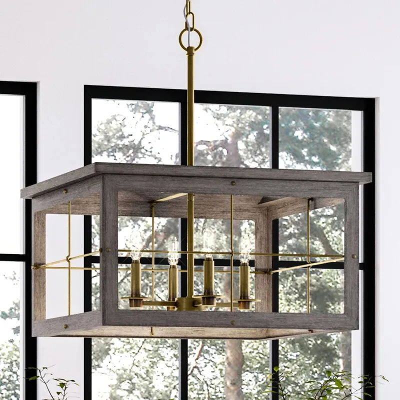 UHP3955 Modern Farmhouse Chandelier 12.75''H x 21.375''W, Distressed Brass Finish, Ballina Collection — Urban Ambiance LED Landscape Lights 60.0W 3000K
