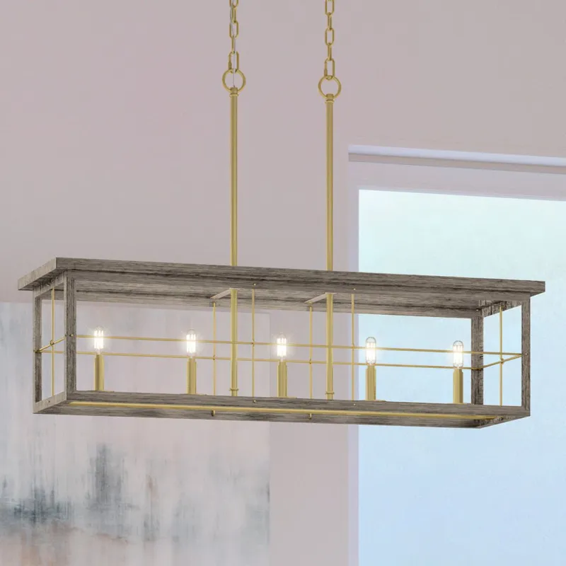 UHP3954 Modern Farmhouse Chandelier 11''H x 40''W, Distressed Brass Finish, Ballina Collection — Urban Ambiance LED Linear Lights 60.0W 3000K