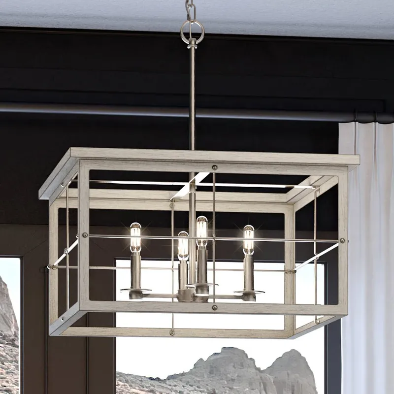UHP3951 Modern Farmhouse Chandelier 12.75''H x 21.375''W, Brushed Nickel Finish, Ballina Collection — Urban Ambiance LED Landscape Lights 60.0W 3000K