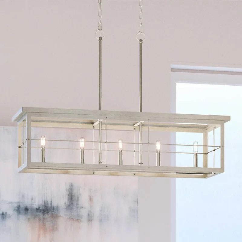 UHP3950 Modern Farmhouse Chandelier 11''H x 40''W, Brushed Nickel Finish, Ballina Collection — Urban Ambiance LED Linear Lights 60.0W 3000K