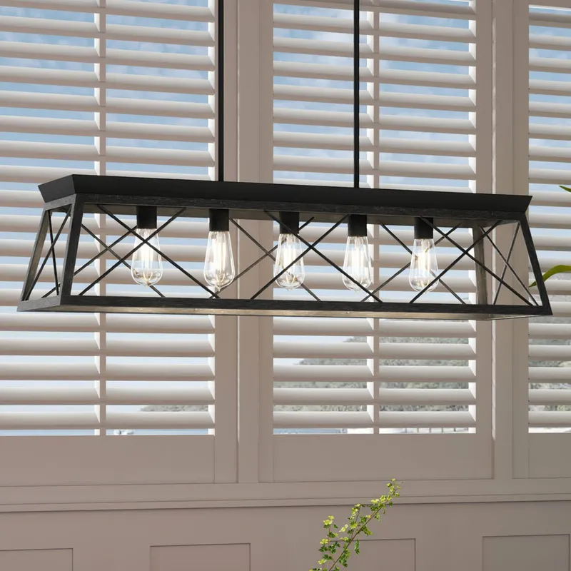 UHP3920 Industrial Chandelier 9''H x 38''W, Midnight Black Finish, Berkeley Collection — Urban Ambiance LED Landscape Lights 100.0W 3000K