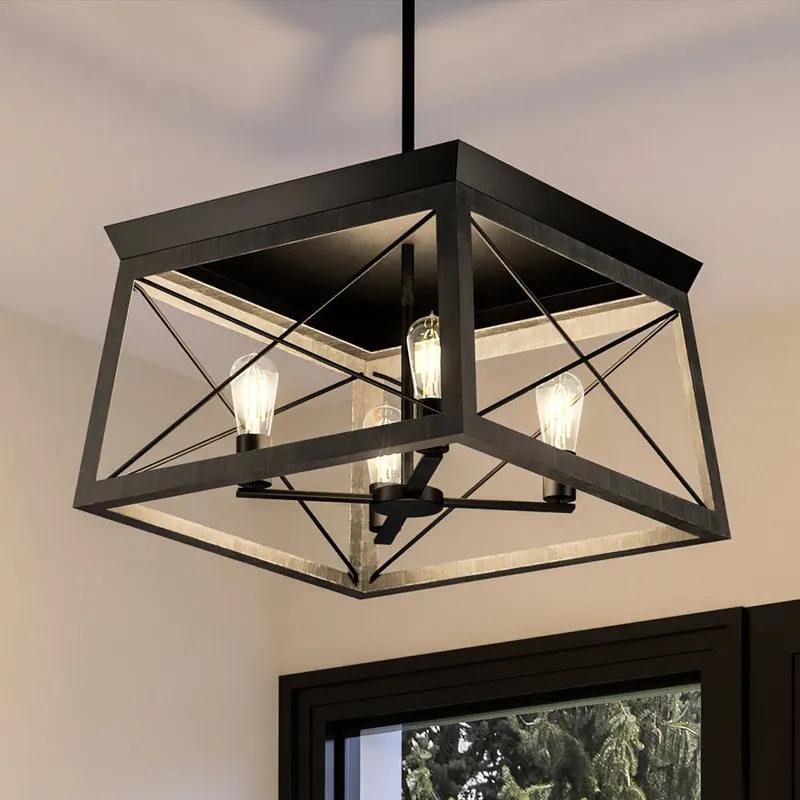 UHP3919 Industrial Chandelier 12''H x 20''W, Midnight Black Finish, Berkeley Collection — Urban Ambiance LED Landscape Lights 100.0W 3000K