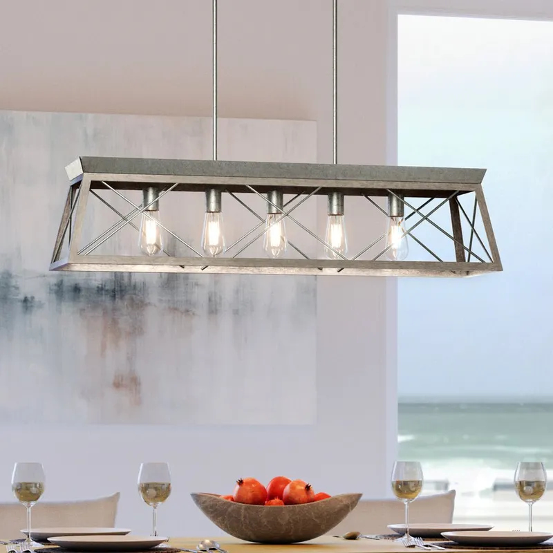 UHP3913 Industrial Chandelier 9''H x 38''W, Galvanized Steel Finish, Berkeley Collection — Urban Ambiance LED Linear Lights 100.0W 3000K