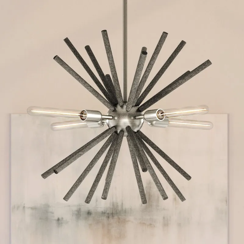 UHP3880 Mid-Century Modern Chandelier 23.875''H x 27.625''W, Brushed Nickel Finish, Lismore Collection — Urban Ambiance LED Landscape Lights 60.0W 3000K