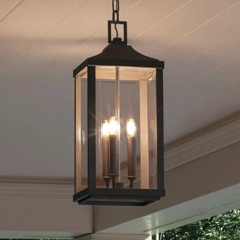 UHP1401 Farmhouse Outdoor Pendant 23.75''H x 9.5''W, Midnight Black Finish, Calderdale Collection — Urban Ambiance LED Landscape Lights 60.0W 3000K