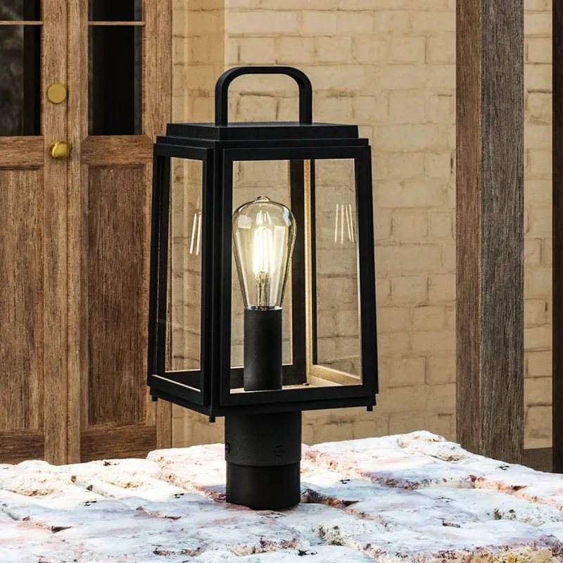 UHP1389 Farmhouse Outdoor Post Light 15.625''H x 7''W, Midnight Black Finish, Macon Collection — Urban Ambiance LED Lighting Controls 75.0W 3000K