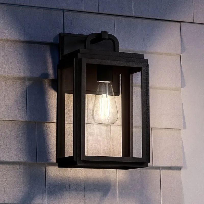 UHP1386 Farmhouse Outdoor Wall Sconce 13.625''H x 7.125''W, Midnight Black Finish, Macon Collection — Urban Ambiance LED Wall Lights 75.0W 3000K
