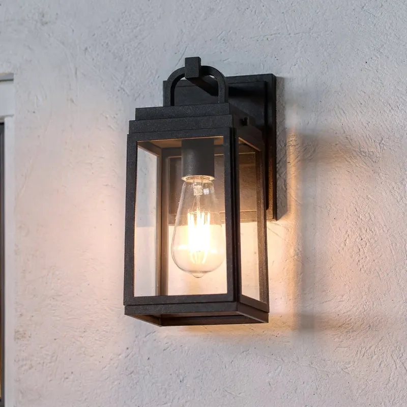 UHP1385 Farmhouse Outdoor Wall Sconce 11.875''H x 5.5''W, Midnight Black Finish, Macon Collection — Urban Ambiance LED Wall Lights 60.0W 3000K