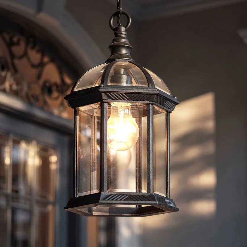 UHP1378 Transitional Outdoor Pendant 13.625''H x 7.5''W, Midnight Black Finish, Greensboro Collection — Urban Ambiance LED Landscape Lights 60.0W 3000K
