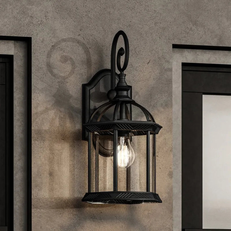 UHP1377 Transitional Outdoor Wall Sconce 18.125''H x 9.75''W, Midnight Black Finish, Greensboro Collection — Urban Ambiance LED Wall Lights 60.0W 3000K
