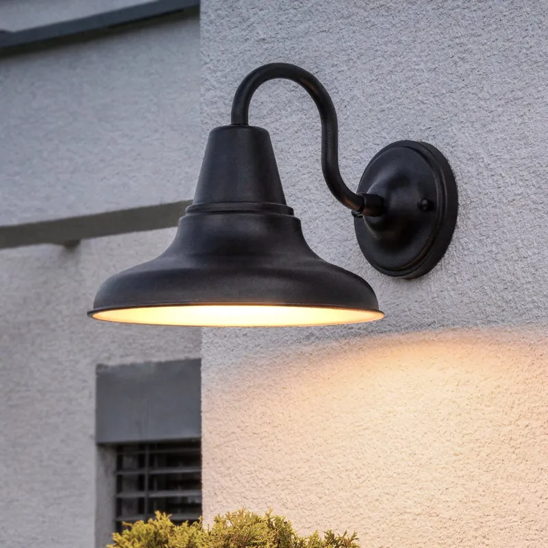 UHP1363 Industrial Outdoor Wall Sconce 10.5''H x 12''W, Midnight Black Finish, Pittsburgh Collection — Urban Ambiance LED Wall Lights 100.0W 3000K