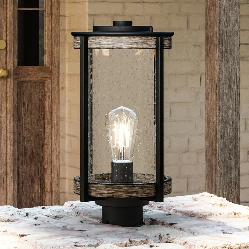 UHP1353 Farmhouse Outdoor Post Light 15.625''H x 7.375''W, Midnight Black Finish, Newark Collection — Urban Ambiance LED Lighting Controls 100.0W 3000K