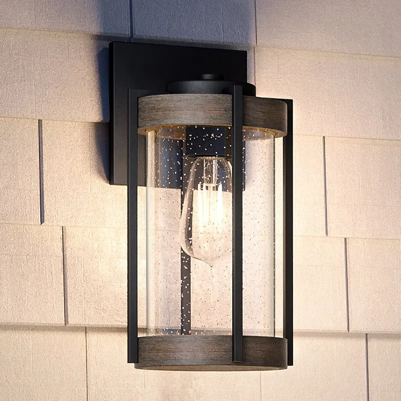 UHP1351 Farmhouse Outdoor Wall Sconce 14.5''H x 7.375''W, Midnight Black Finish, Newark Collection — Urban Ambiance LED Wall Lights 60.0W 3000K