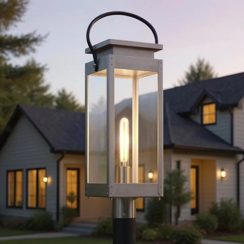 UHP1270 Modern Farmhouse Outdoor Post Light 26''H x 9.75''W, Stainless Steel Finish, Darwin Collection — Urban Ambiance LED Lighting Controls 100.0W 3000K