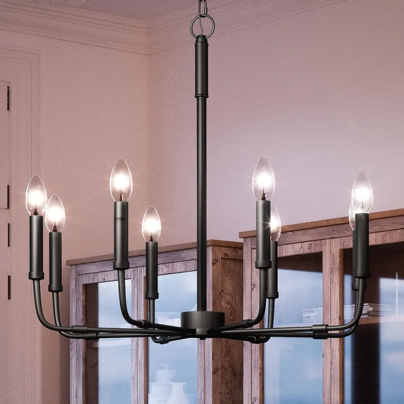 UQL3806 Modern Farmhouse Chandelier 26''H x 28''W, Matte Black Finish, Bideford Collection — Urban Ambiance LED Landscape Lights  3000K