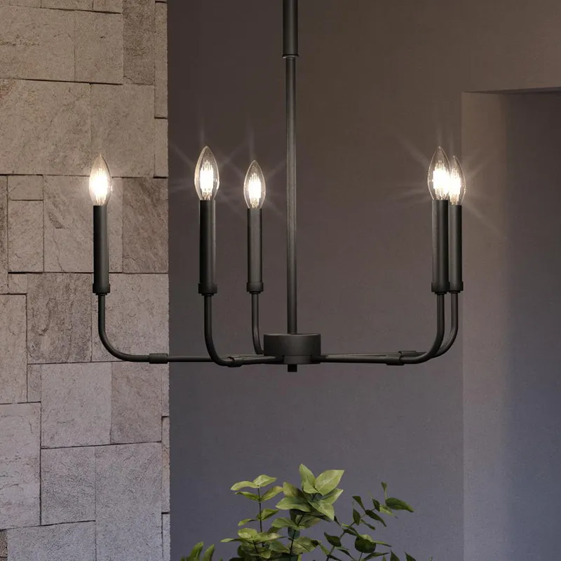 UQL3803 Modern Farmhouse Chandelier 25.25''H x 24''W, Matte Black Finish, Bideford Collection — Urban Ambiance LED Landscape Lights  3000K