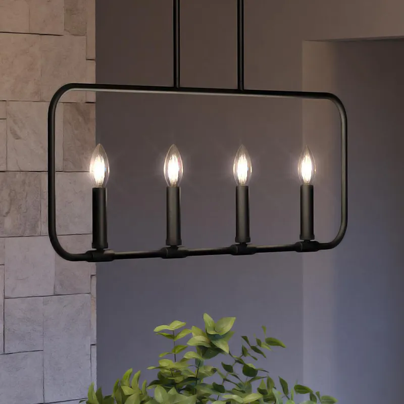 UQL3797 Modern Farmhouse Chandelier 19.75''H x 32''W, Matte Black Finish, Bideford Collection — Urban Ambiance LED Linear Lights  3000K
