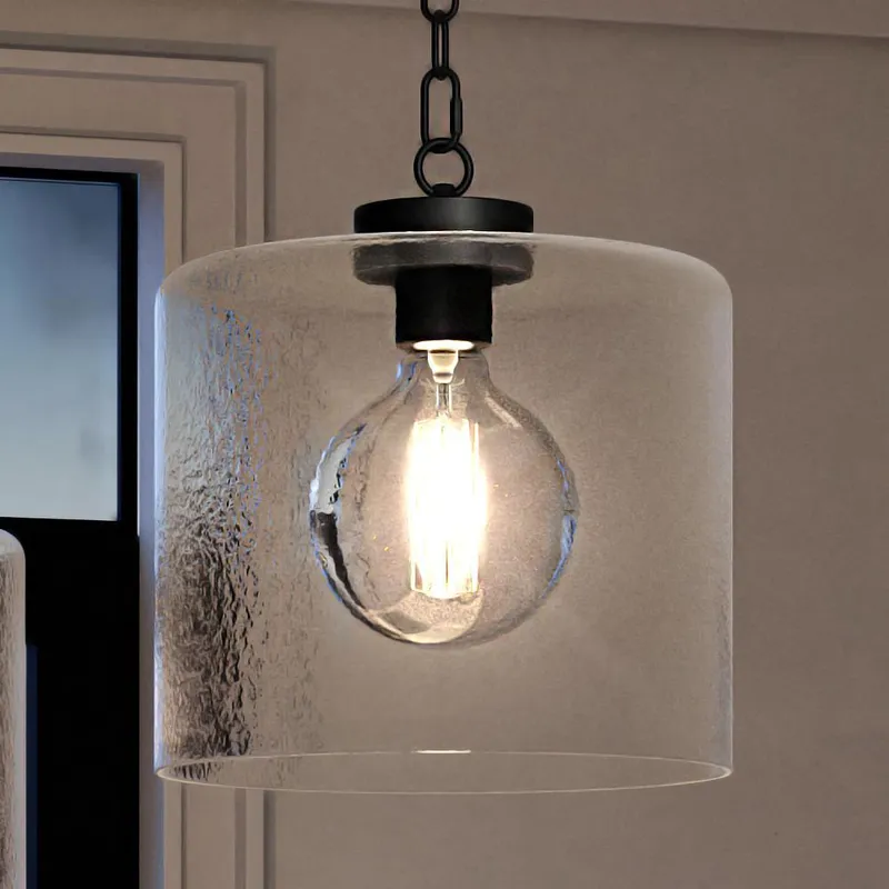 UQL3791 Modern Farmhouse Pendant 13.25''H x 12''W, Matte Black Finish, Bideford Collection — Urban Ambiance LED Landscape Lights  3000K