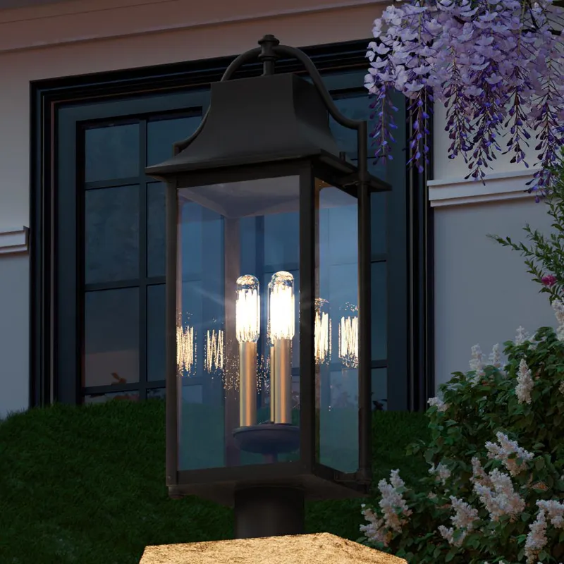 UQL1670 Vintage Outdoor Post Light 24.25''H x 10.5''W, Estate Bronze Finish, Eastbourne Collection, Marine-Grade Construction — Urban Ambiance LED Lighting Controls  3000K