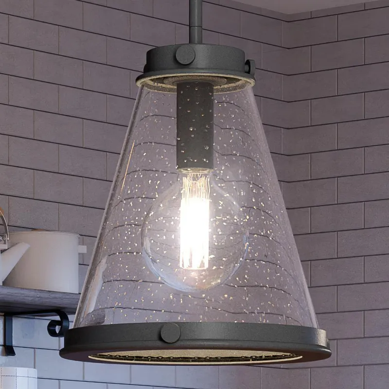UQL4290 Modern Farmhouse Pendant 14.75''H x 13''W, Black Sand Finish, Tiverton Collection — Urban Ambiance LED Landscape Lights  3000K