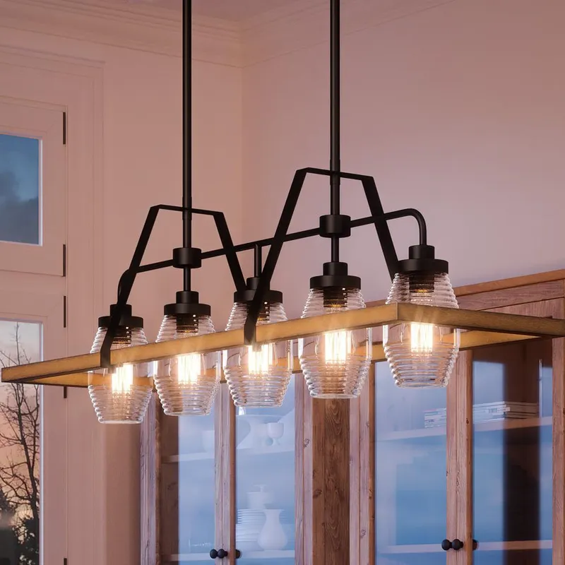 UQL4052 Farmhouse Chandelier 14.25''H x 39.5''W, Ash Black Finish, Kendal Collection — Urban Ambiance LED Linear Lights  3000K