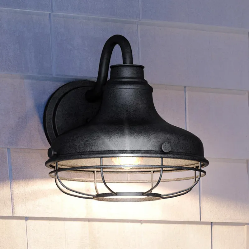 UQL1571 Nautical Outdoor Wall Sconce 10.5''H x 10''W, Seasoned Iron Finish, Dover Collection — Urban Ambiance LED Wall Lights  3000K