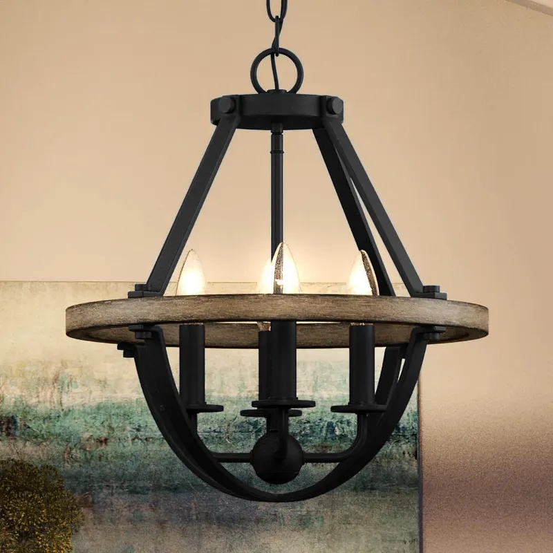 UQL4260 Modern Farrnhouse Chandelier 17''H x 16''W, Natural Black Finish, Barry Collection — Urban Ambiance LED Landscape Lights  3000K