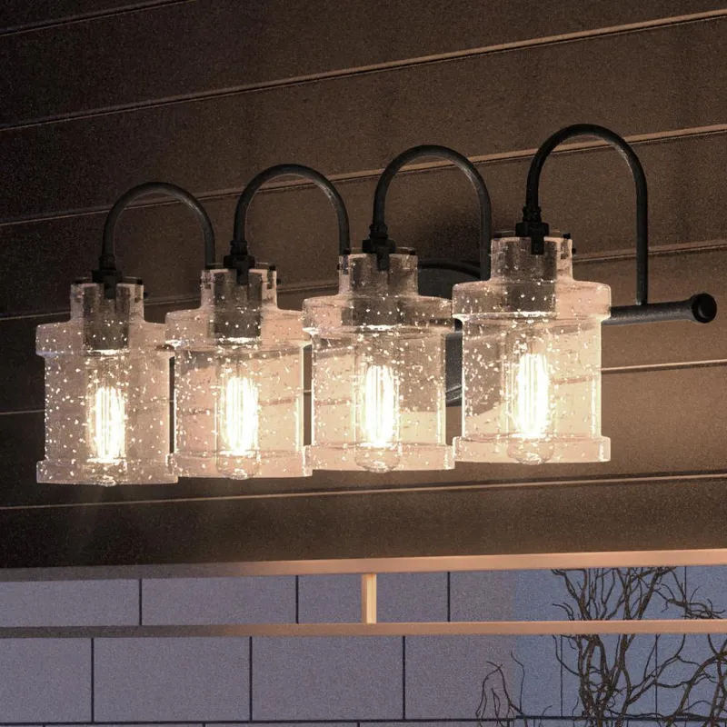UQL3982 Modern Farmhouse Bath Fixture 9.75''H x 32''W, Natural Black Finish, Wrexham Collection — Urban Ambiance LED Linear Lights  3000K