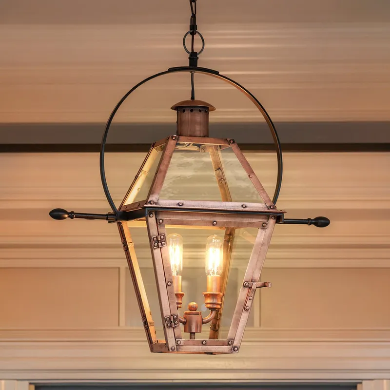 UQL1383 Historic Outdoor Pendant Light, 23.5"H x 21.25"W, Rustic Copper Finish, Paris Collection — Urban Ambiance LED Linear Lights  3000K
