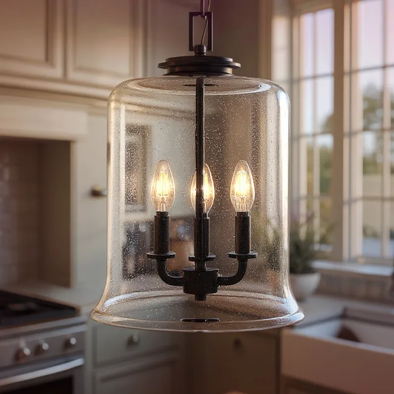 UHP3821 French Rustic Pendant Light, 17.125"H x 12.875"W, Midnight Black Finish, Missoula Collection — Urban Ambiance LED Landscape Lights  3000K