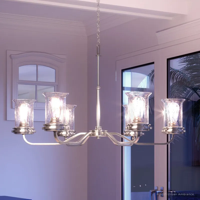 UHP3790 French Rustic Chandelier, 21.25"H x 34.125"W, Brushed Nickel Finish, Missoula Collection — Urban Ambiance LED Landscape Lights  3000K