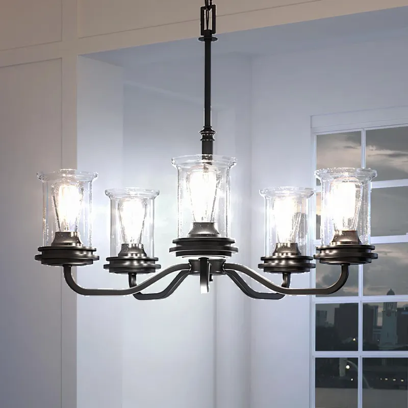 UHP3781 French Rustic Chandelier, 21.125"H x 27.125"W, Midnight Black Finish, Missoula Collection — Urban Ambiance LED Landscape Lights  3000K