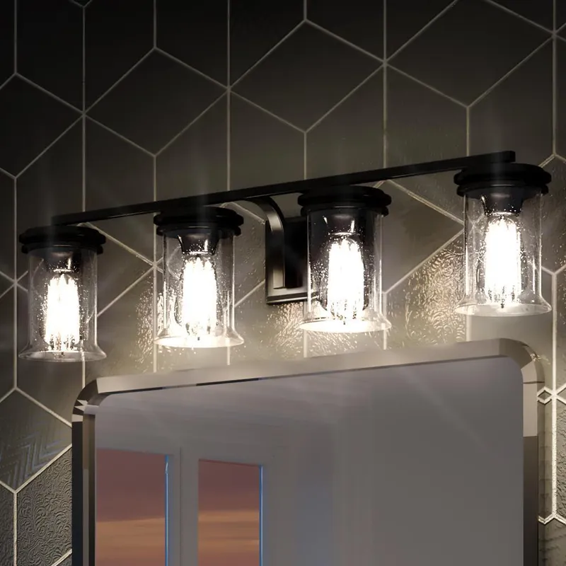 UHP3771 French Rustic Bath Vanity Light, 7.25"H x 33.25"W, Midnight Black Finish, Missoula Collection — Urban Ambiance LED Linear Lights  3000K