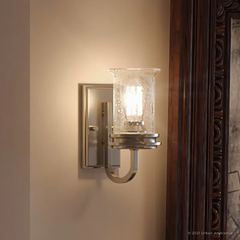 UHP3740 French Rustic Bath Vanity Light, 9.5"H x 4.75"W, Brushed Nickel Finish, Missoula Collection — Urban Ambiance LED Wall Lights  3000K